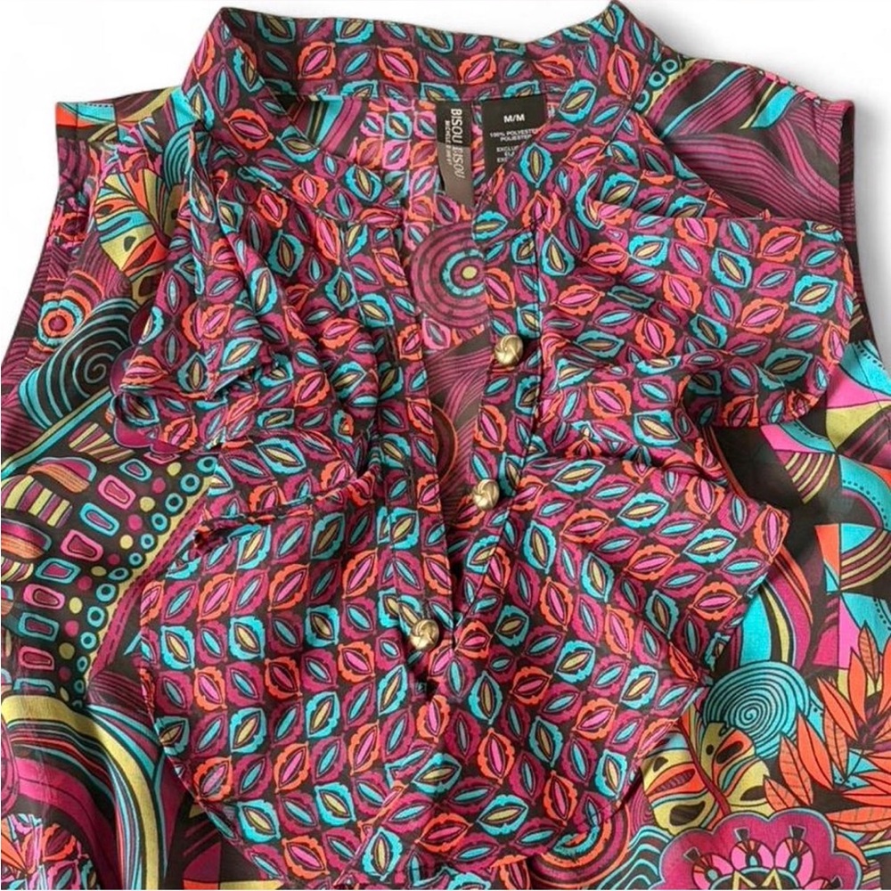 Bisou Bisou Purple Multicolor Ruffled V-Neck Printed Cami - Picture 5 of 8